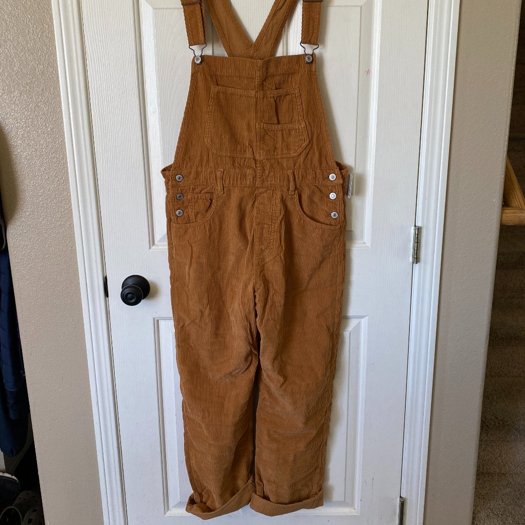 Free People We The Free Ziggy Cord Classic Bib Overalls Corduroy Tan Sz Medium